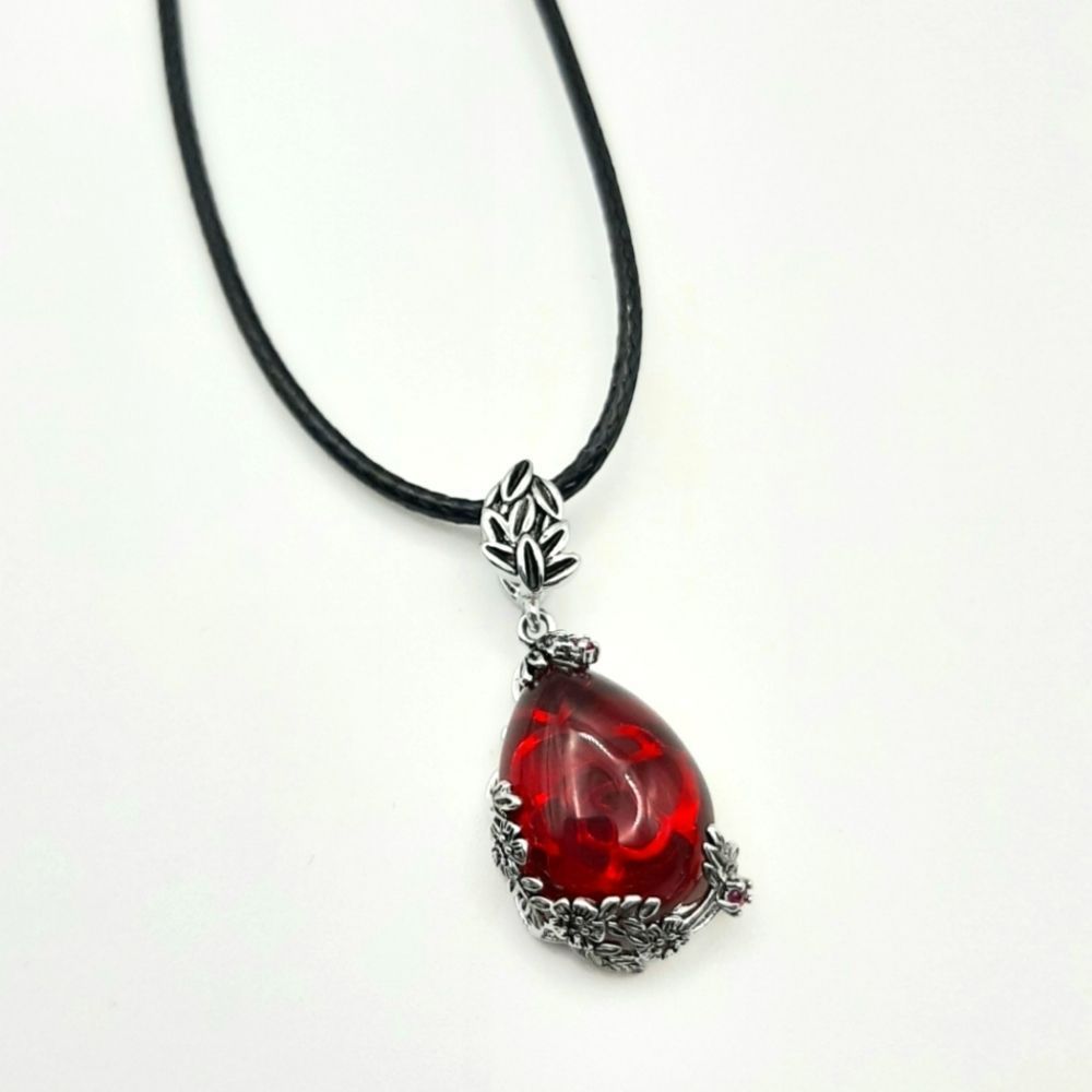 Translucent Red Rose Necklace Black Cord New - Picture 2 of 4